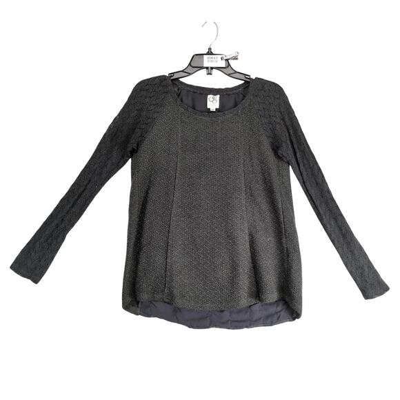 One September Anthropologie Gray Knit Top Women's S Long Lace Sleeves, Back Trim - Picture 1 of 10